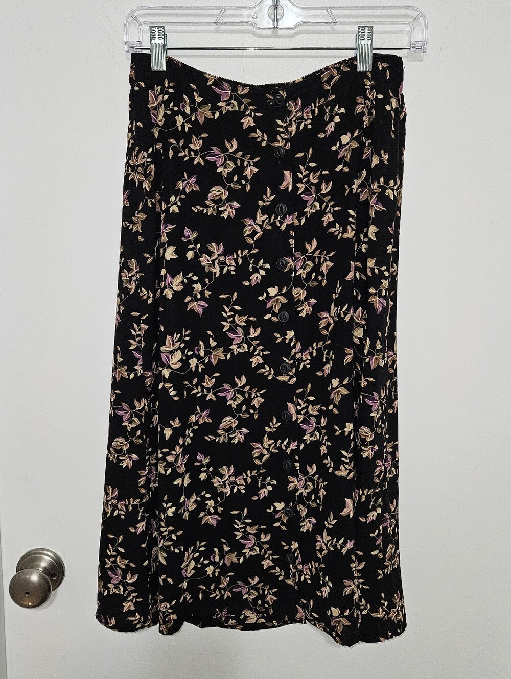 Dress Barn Black Midi Skirt with Pink & Cream Floral Print Size Medium